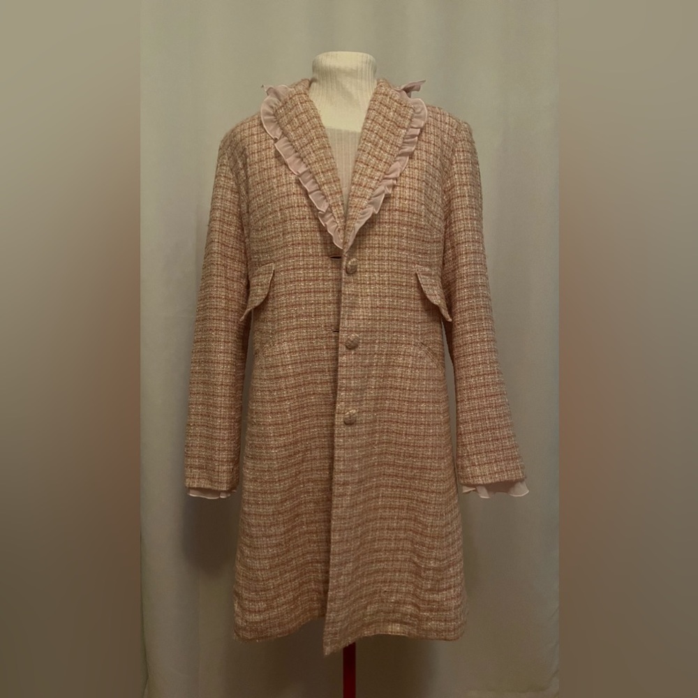 Large Newport News Pink Woven Blazer Pea Coat